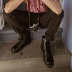 A9798 Women Black Waxy 7-Eye Capped Toe Boot