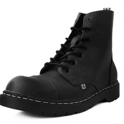 A9798 Women Black Waxy 7-Eye Capped Toe Boot
