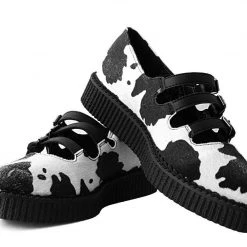 A9800L Black & White Cow Print 3-Strap Pointed Mary Jane
