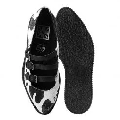 A9800L Black & White Cow Print 3-Strap Pointed Mary Jane
