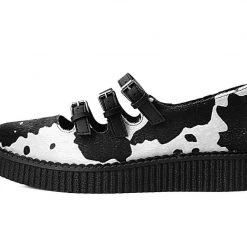 A9800L Black & White Cow Print 3-Strap Pointed Mary Jane