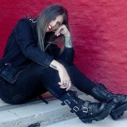 A9801 Black 12-Eye 3-Strap Dino Boot