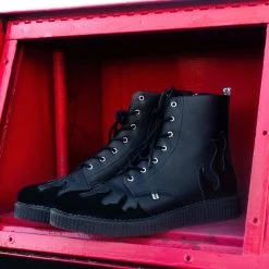 A9802 Black TUKskin™ & Patent Flame 7-Eye Pointed Boot Women