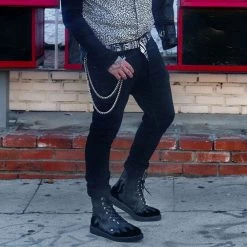 A9802 Black TUKskin™ & Patent Flame 7-Eye Pointed Boot Women