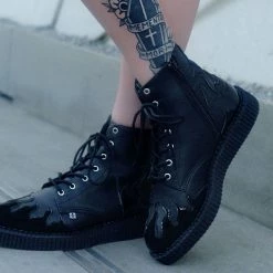 A9802 Black TUKskin™ & Patent Flame 7-Eye Pointed Boot Women