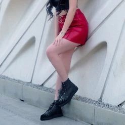 A9802 Black TUKskin™ & Patent Flame 7-Eye Pointed Boot Women