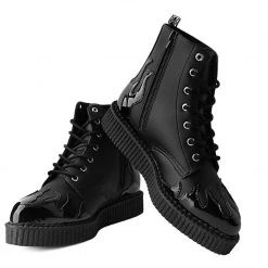 A9802 Black TUKskin™ & Patent Flame 7-Eye Pointed Boot Women