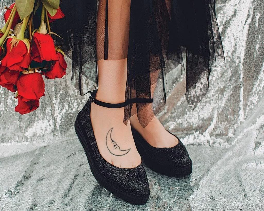 A9824L Women Black Glitter Pointed Mary Jane