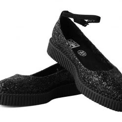 A9824L Women Black Glitter Pointed Mary Jane