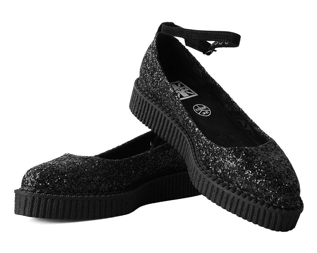 A9824L Women Black Glitter Pointed Mary Jane