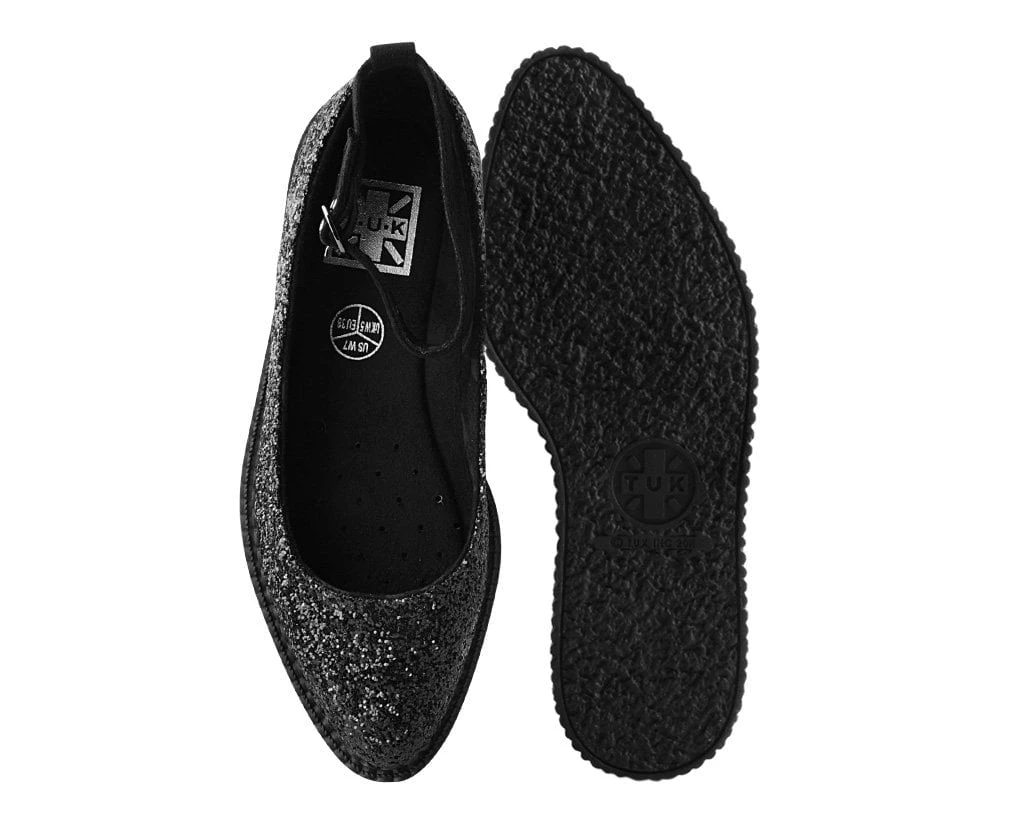 A9824L Women Black Glitter Pointed Mary Jane
