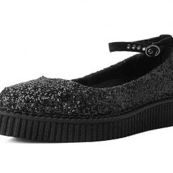 A9824L Women Black Glitter Pointed Mary Jane