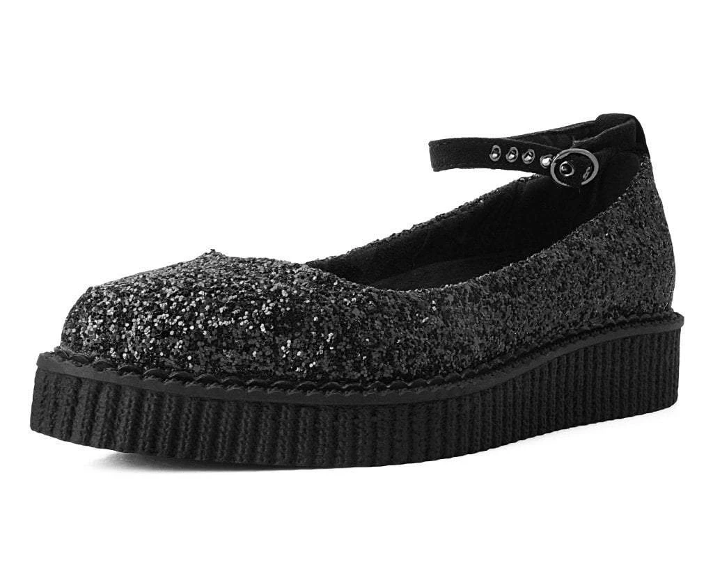 A9824L Women Black Glitter Pointed Mary Jane