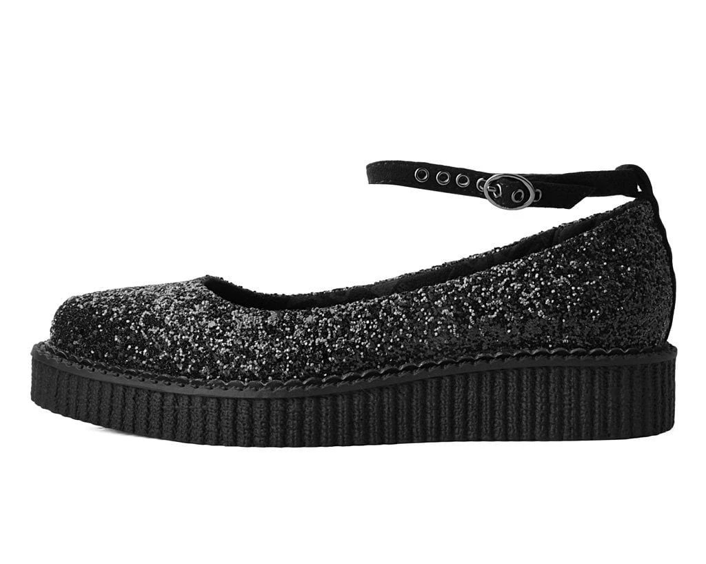 A9824L Women Black Glitter Pointed Mary Jane