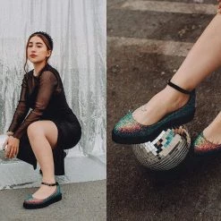 A9825L Multi-color Glitter Pointed Mary Jane Women