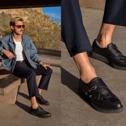 A9847 Black TUKskin™ Western Antique Buckle Pointed Creeper