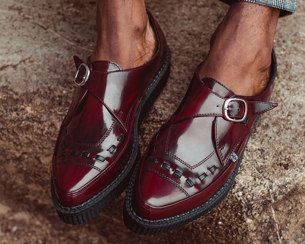 A9856 Burgundy Rub Off TUKskin™ Monk Buckle Creeper