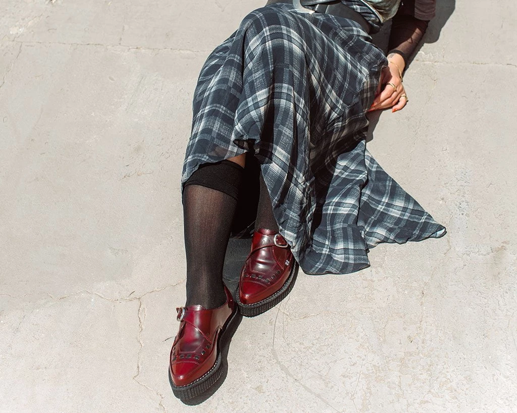 A9856 Burgundy Rub Off TUKskin™ Monk Buckle Creeper