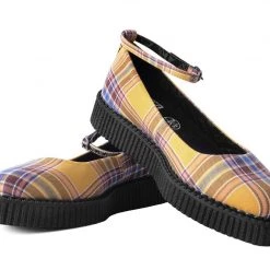 A9862L Yellow Plaid Pointed Ballet Creeper Women
