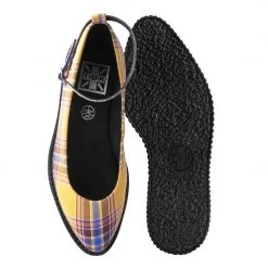 A9862L Yellow Plaid Pointed Ballet Creeper Women