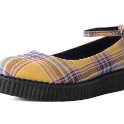 A9862L Yellow Plaid Pointed Ballet Creeper Women