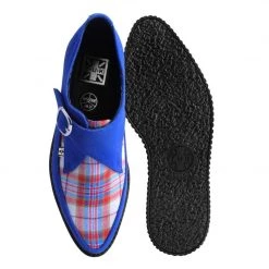 A9865 Blue Suede & Plaid Pointed Monk Buckle Creeper Women