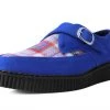 A9865 Blue Suede & Plaid Pointed Monk Buckle Creeper Women