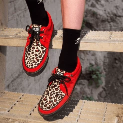 A9875 Red Faux Suede Leopard Fur 2-Ring VLK Sneaker