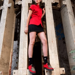 A9875 Red Faux Suede Leopard Fur 2-Ring VLK Sneaker