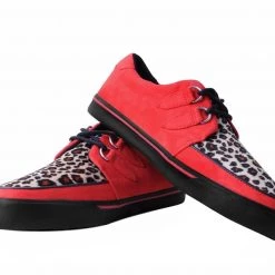 A9875 Red Faux Suede Leopard Fur 2-Ring VLK Sneaker