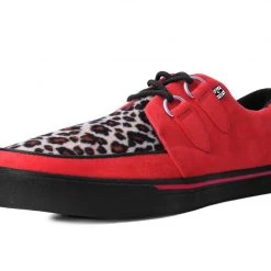 A9875 Red Faux Suede Leopard Fur 2-Ring VLK Sneaker