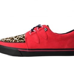 A9875 Red Faux Suede Leopard Fur 2-Ring VLK Sneaker