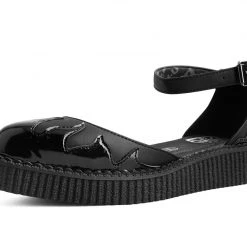 A9877L Women Black & Patent Flame Sandal