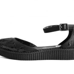 A9877L Women Black & Patent Flame Sandal