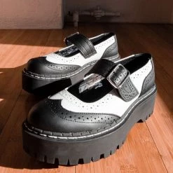 A9888L Women Black & White Double Decker Mary Jane