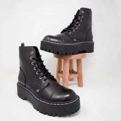 A9890 Women Black 7-Eye Double Decker Boot