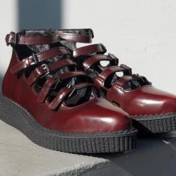 A9902L Burgundy Rub-Off Multi Strap Pointed Mary Jane Women