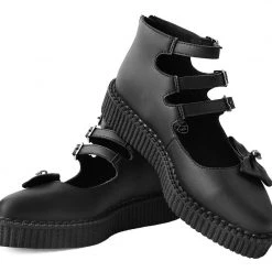 A9911L Black Tukskin™ 3-Strap Pointed Skull Bow Mary Jane