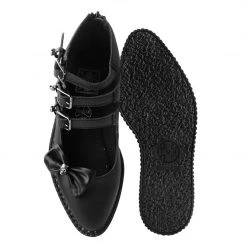 A9911L Black Tukskin™ 3-Strap Pointed Skull Bow Mary Jane