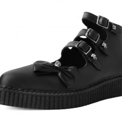 A9911L Black Tukskin™ 3-Strap Pointed Skull Bow Mary Jane