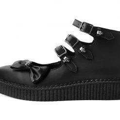 A9911L Black Tukskin™ 3-Strap Pointed Skull Bow Mary Jane