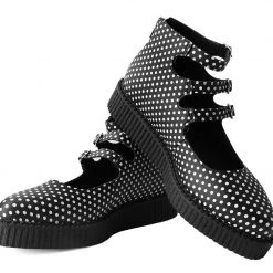 A9912L Black & White Polka Dot 3-Strap Pointed Mary Jane