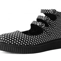 A9912L Black & White Polka Dot 3-Strap Pointed Mary Jane