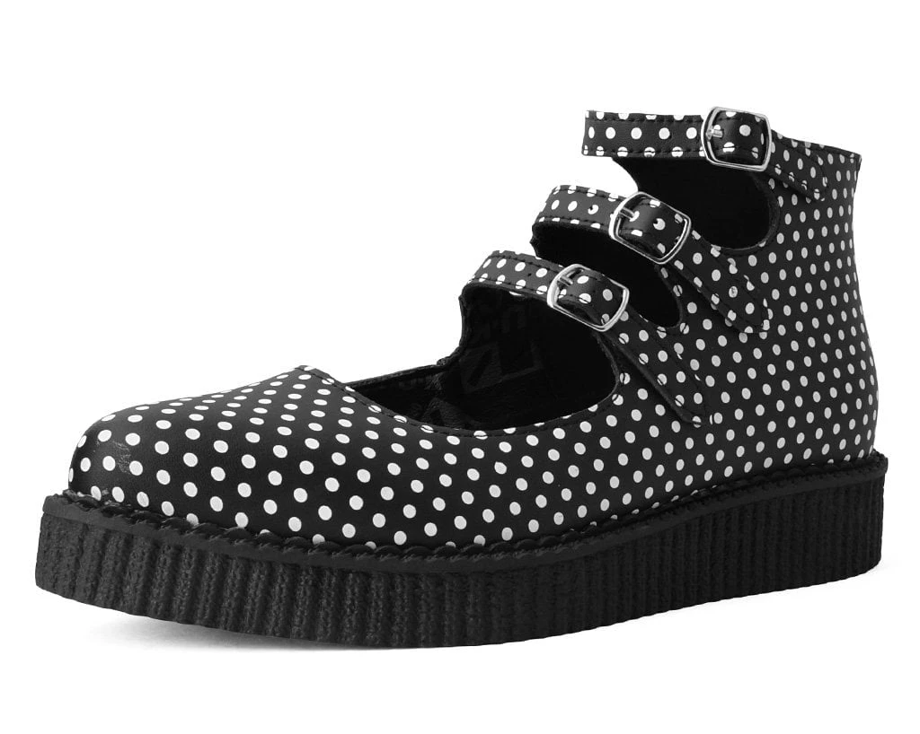 A9912L Black & White Polka Dot 3-Strap Pointed Mary Jane