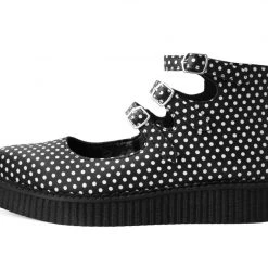 A9912L Black & White Polka Dot 3-Strap Pointed Mary Jane
