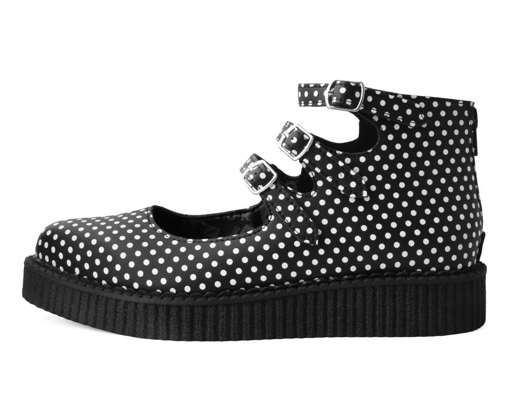 A9912L Black & White Polka Dot 3-Strap Pointed Mary Jane