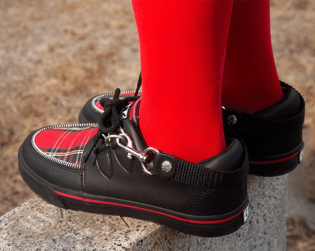 A9924 Women Black TUKskin™ & Red Tartan VLK Sneaker