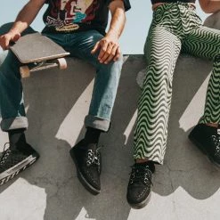 A9925 Black Suede Quilted Interlace Sneaker Women