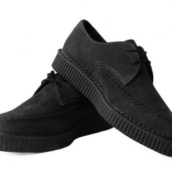 A9931  Black Suede X-Stitch Pointed Creeper