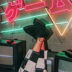 A9931  Black Suede X-Stitch Pointed Creeper